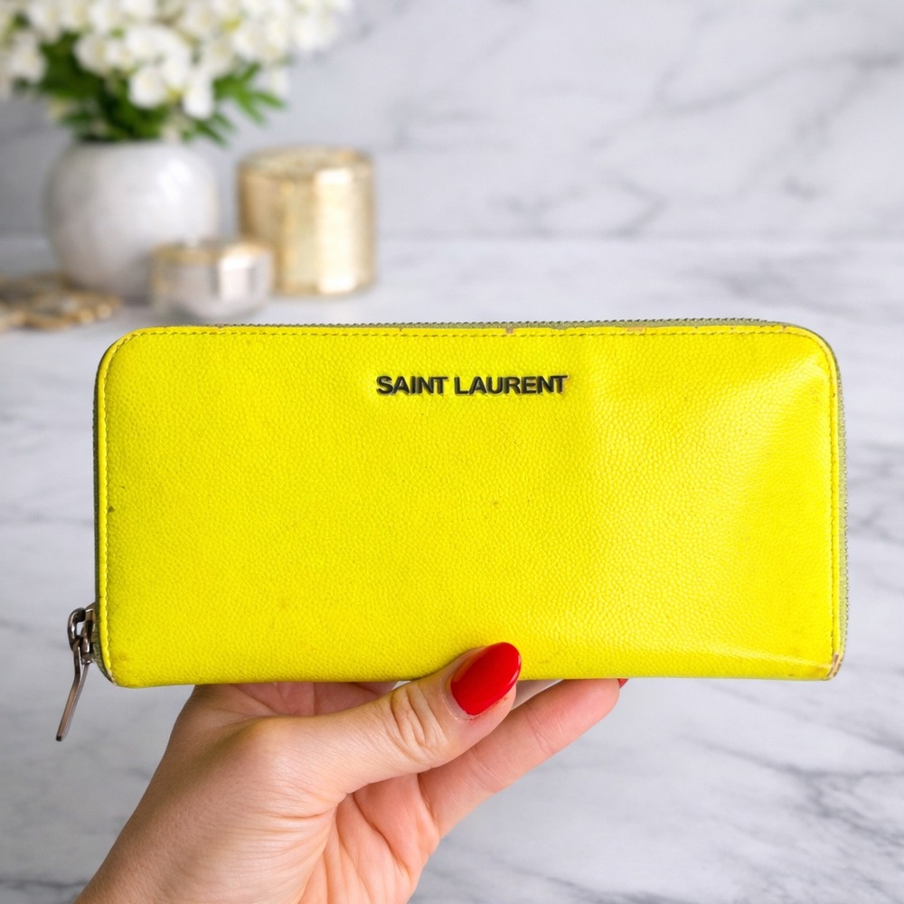 Saint Laurent Bright Yellow Zip-Around Leather Wallet